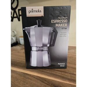 Primula Aluminum Espresso Maker 6 Cup Polished Silver Italian Cuban Coffee